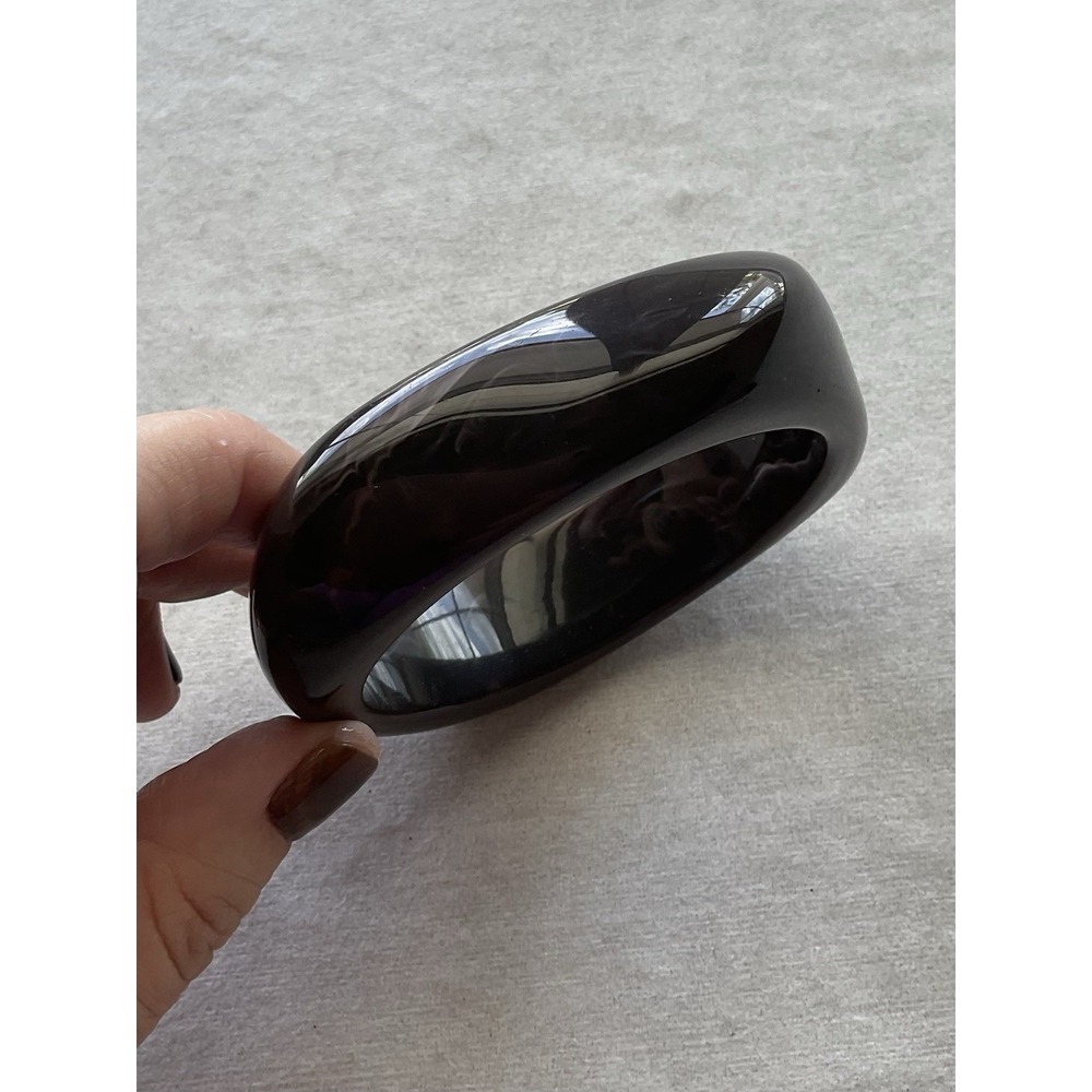 Estate glossy dark brown or black asymmetrical acrylic or resin bangle bracelet